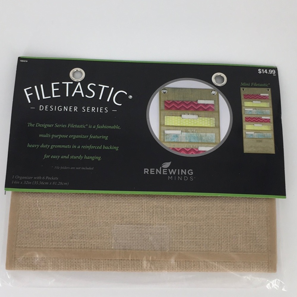 New Filetastic Designer Series Burlap Full size File Organizer w/ 6 pockets